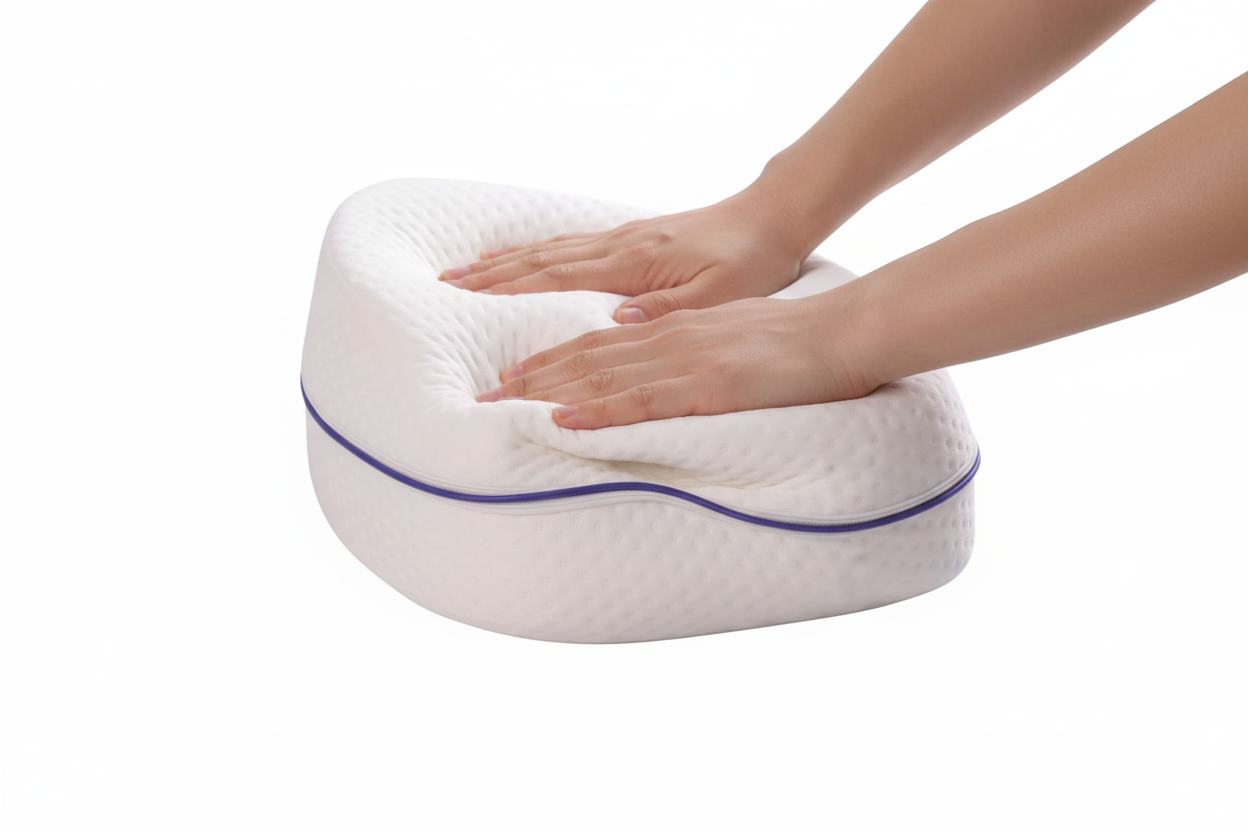 Hands pressing foam