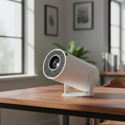 Projector on wooden desk